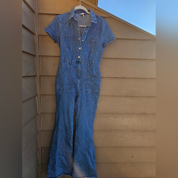 Denim Jumpsuit with Button Front - Picture 1 of 8